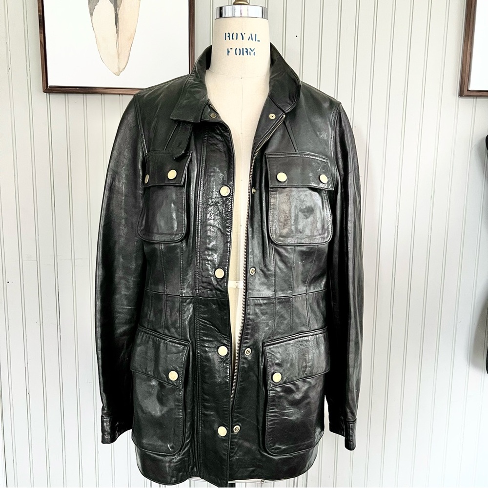 Banana Republic Genuine Leather Moto Long Lined Jacket Black